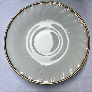 Vintage Fire-King Orphan Saucer. White w/gold trim. Beautiful glass saucer.